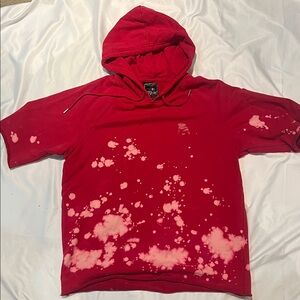 PRPS Red Hoodie with Artistic Bleach Pattern